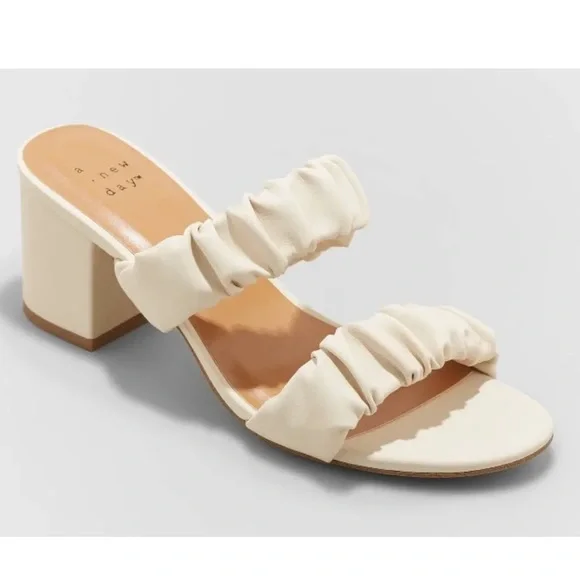 A New Day | Wanda Ruched Block Heeled Sandals - Cream - Picture 10 of 12